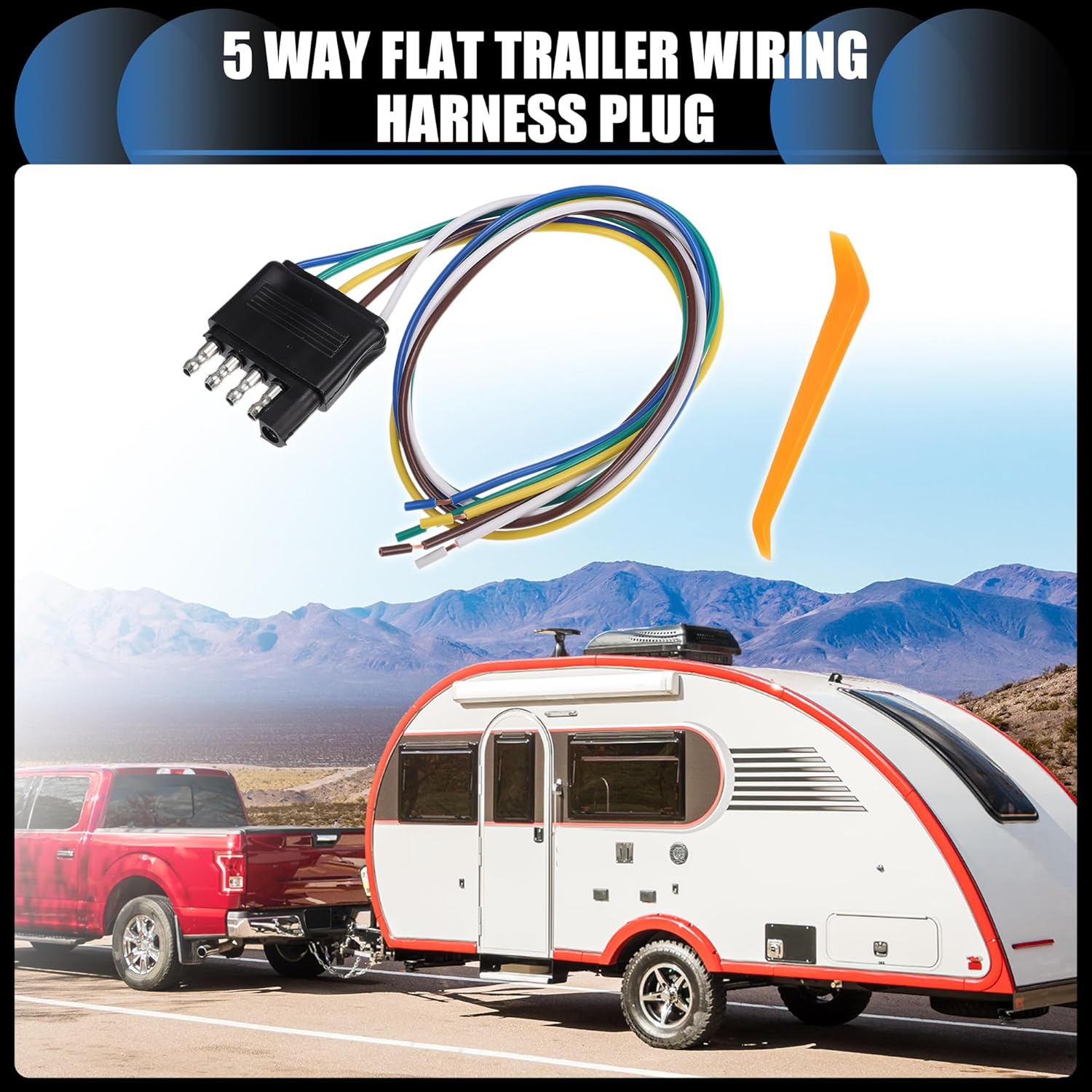 Trailer Side 5 Way Flat Trailer Wiring Harness Plug, 20 Inch Wire Lead Trailer End Side 5 Pin Male Connector Trailer Light Wiring Harness Extension