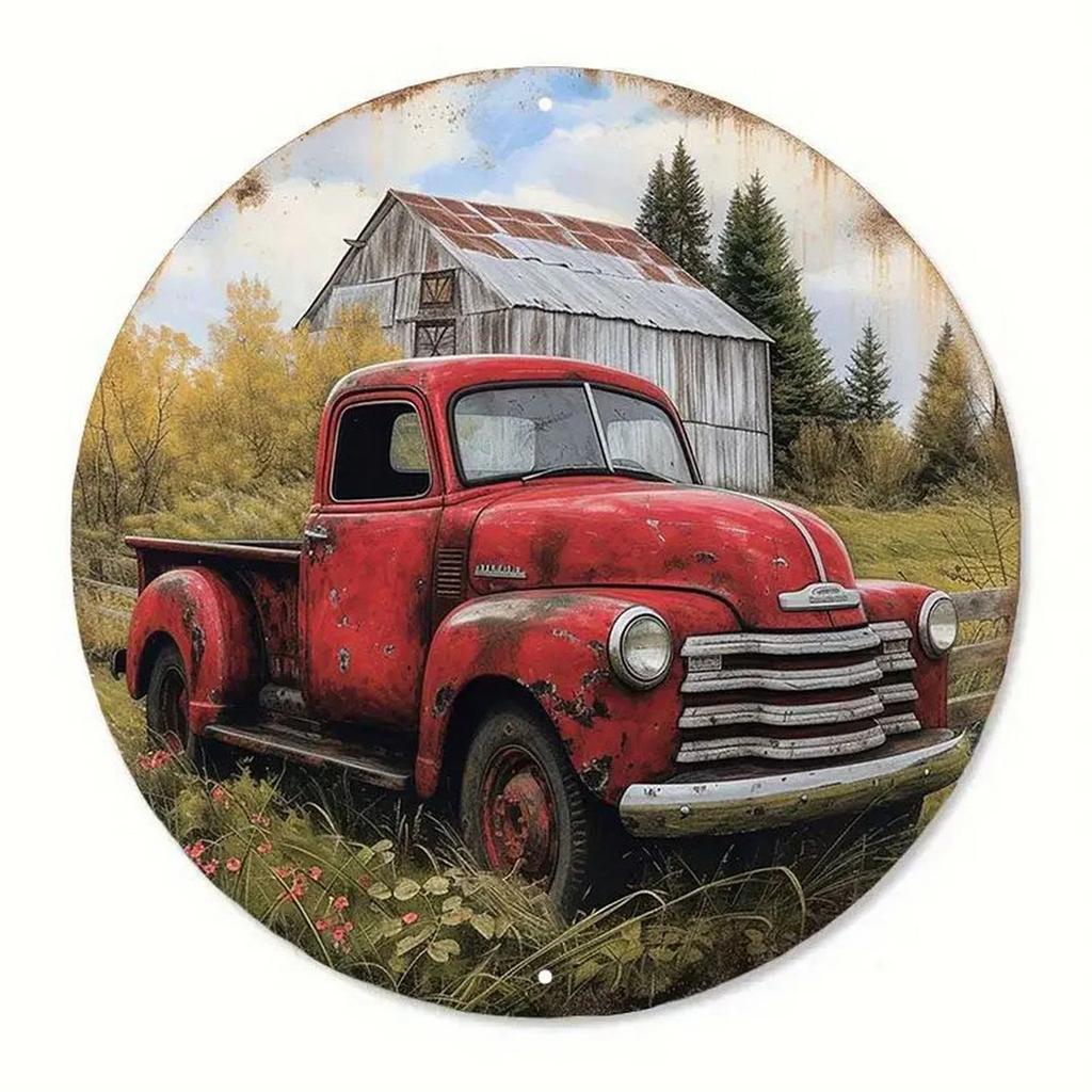 Retro Round Metal Tin Signs D Flat Cars Truck Decor Pattern Nostalgic Iron Painting Novelty For Cafe Bar Man Cave Wall Decor