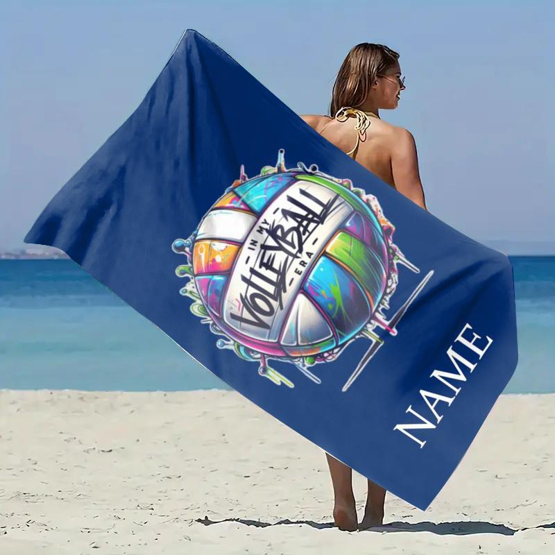 Individuelles Volleyball-Strandtuch Buntes Ball-Design Personalisierter Name Schnell trocknend Sandfrei Großes Badetuch zum Schwimmen