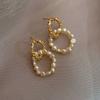 Trendy Round Circle Natural Baroque Freshwater Pearl 14K Gold Filled Female Tassels Stud Earrings  For Women Gifts
