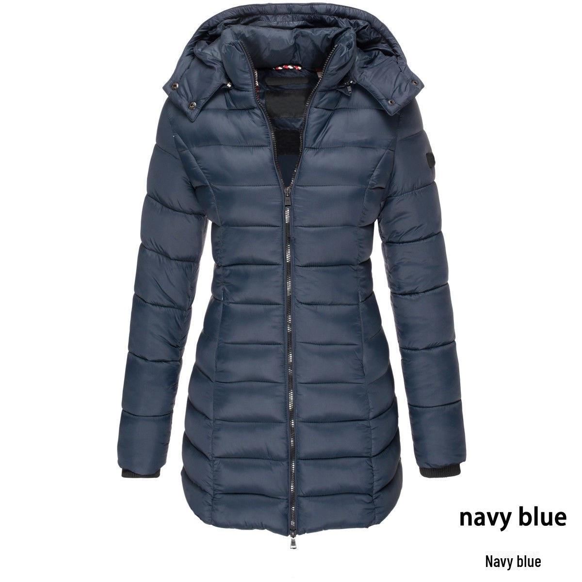 

Зимнее женское приталенное пальто средней длины из хлопка в корейском стиле W172 XXXL темно-синий