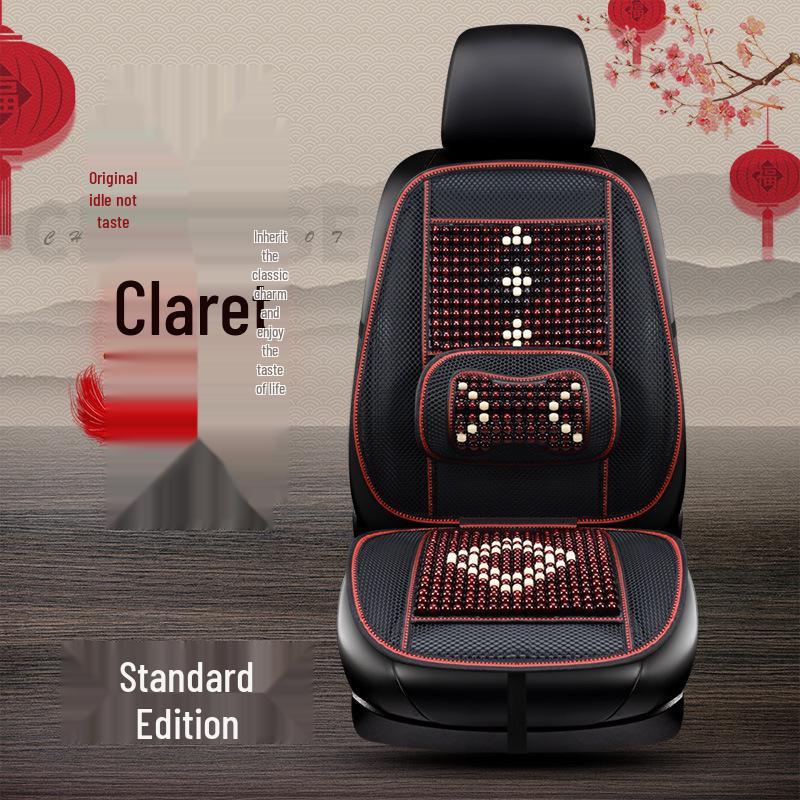 HD Chinese Knot Wooden Bead Car Seat Cushion - All-Season Interior Seat Cover