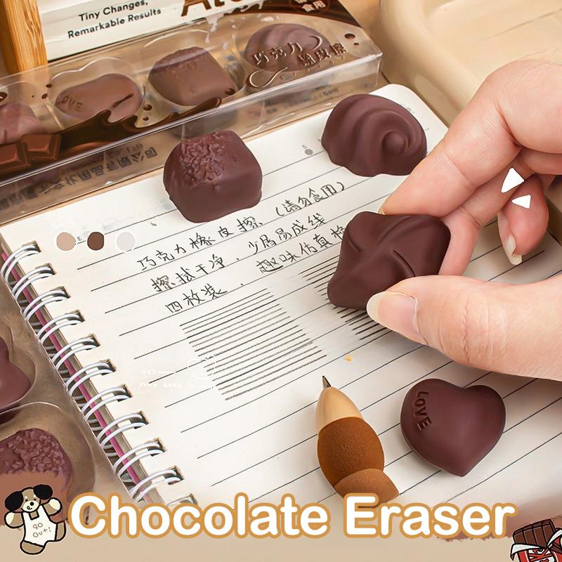 Pack of 4 Creative Simulated Chocolate Erasers, Kawaii Stationery Item, Perfect Student and Office Supplies, Great Gift Idea