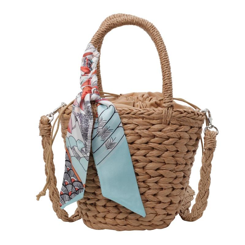 

Japanese and Korean versatile new silk scarves contrasting colors woven women s portable bucket bag spring simple shoulder messenger bag хаки