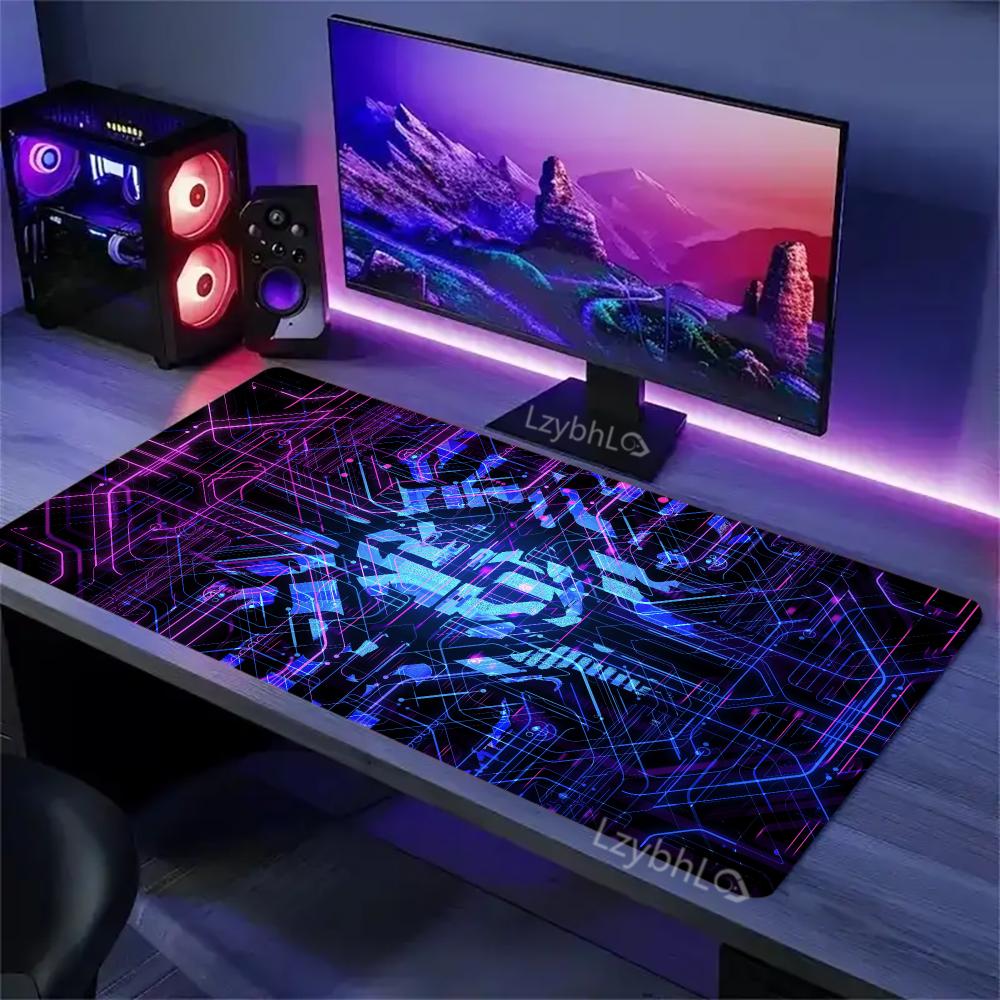 Neon Circuit Gaming-Mauspad Lila Blau Leuchtende Linie Schreibtischunterlage Anti-Rutsch-Gummibasis Erweitert PC Laptop Spiel Büro Tastaturmatte