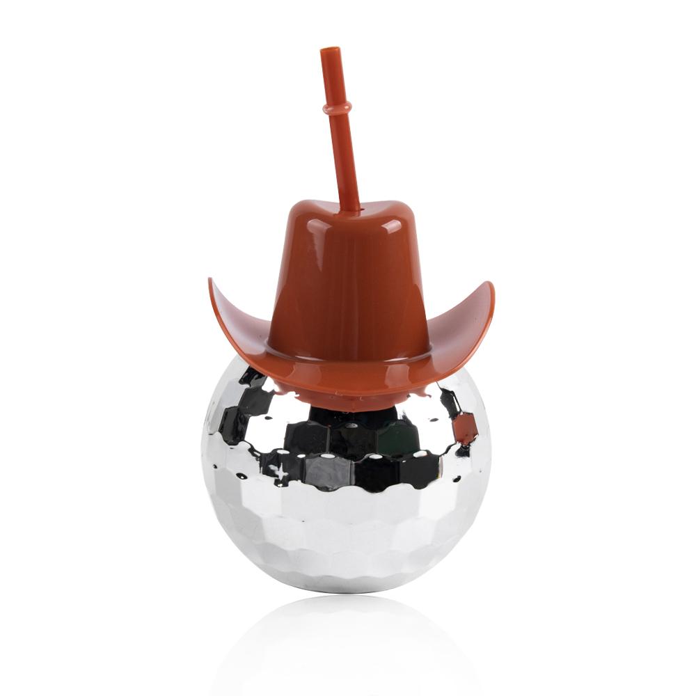 Mirror Disco Ball Cup White Pink Cowgirl Hat Cups with Straw 70s Disco Cowboy Bachelorette Party Favors Western Themed Supplies