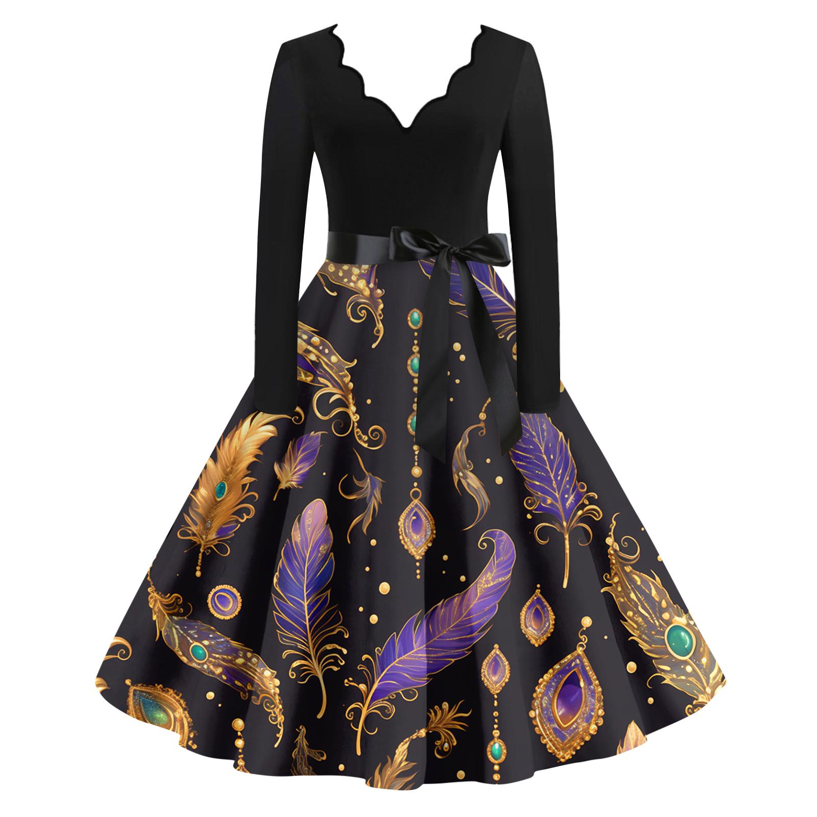 

Women s Casual Fashion V Neck Long Sleeve Printed Vintage Long Dress XXXXXL