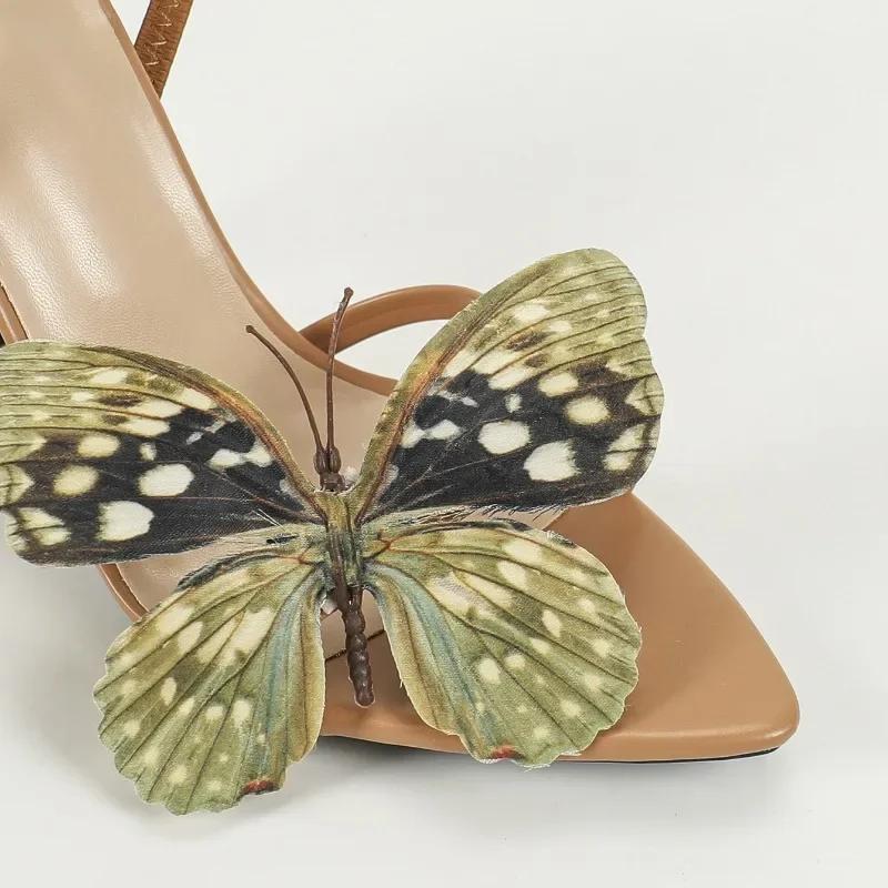 Elegant Pointed Toe Sandals Women Pumps Fashion Butterfly Decoration Summer High Heels Luxury Banquet Brand Dress Shoes Ladies