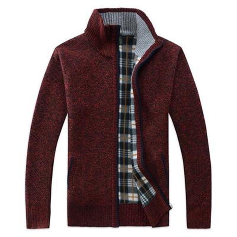 Men's Thick Knit Cardigan: Stand Collar, Plus Velvet, Casual and Loose Fit Sweater for Youth
