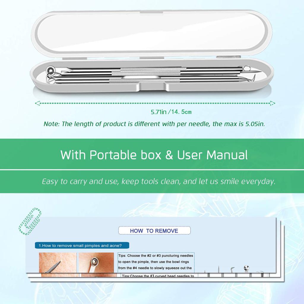 5PCS Blackhead Remover Comedone Extractor, Curved Blackhead Tweezers Kit, Professional Stainless Pimple Acne Blemish Removal Too