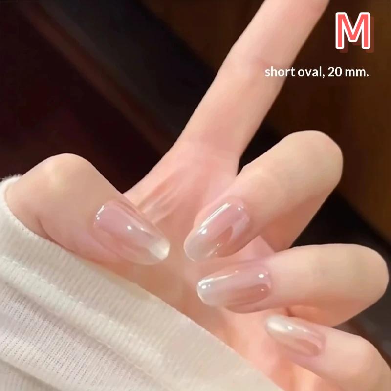 1Set Handmade Nude Cat Eye Nails Simple Long Short Style Spring Summer Removable Nail Tips 3 Sizes