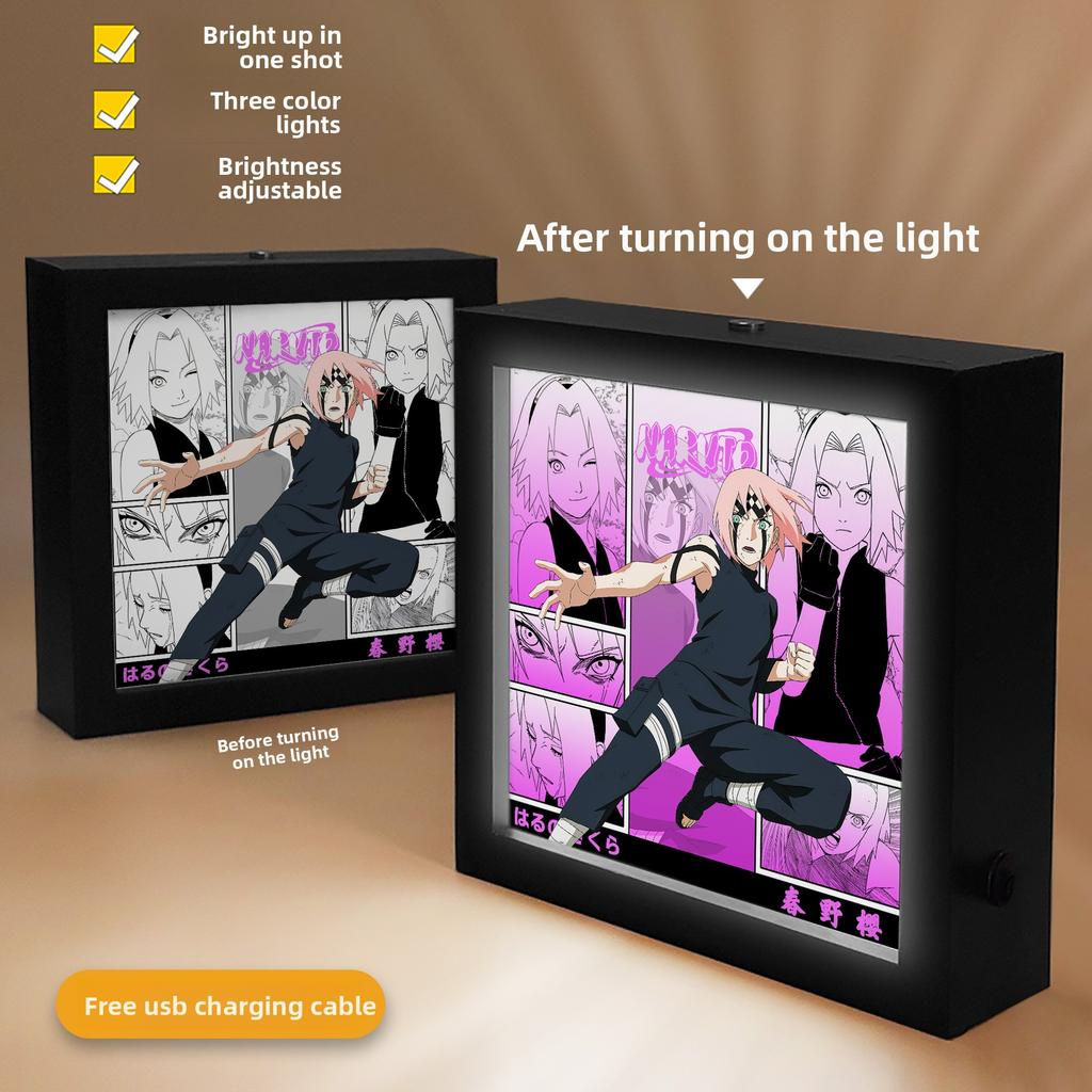 Anime Cartoon Photo Frame Anime Lamp LED Light Box Namikaze Minato Gaara Figure Room Decoration Three Color Lamp Anime Toy Gifts