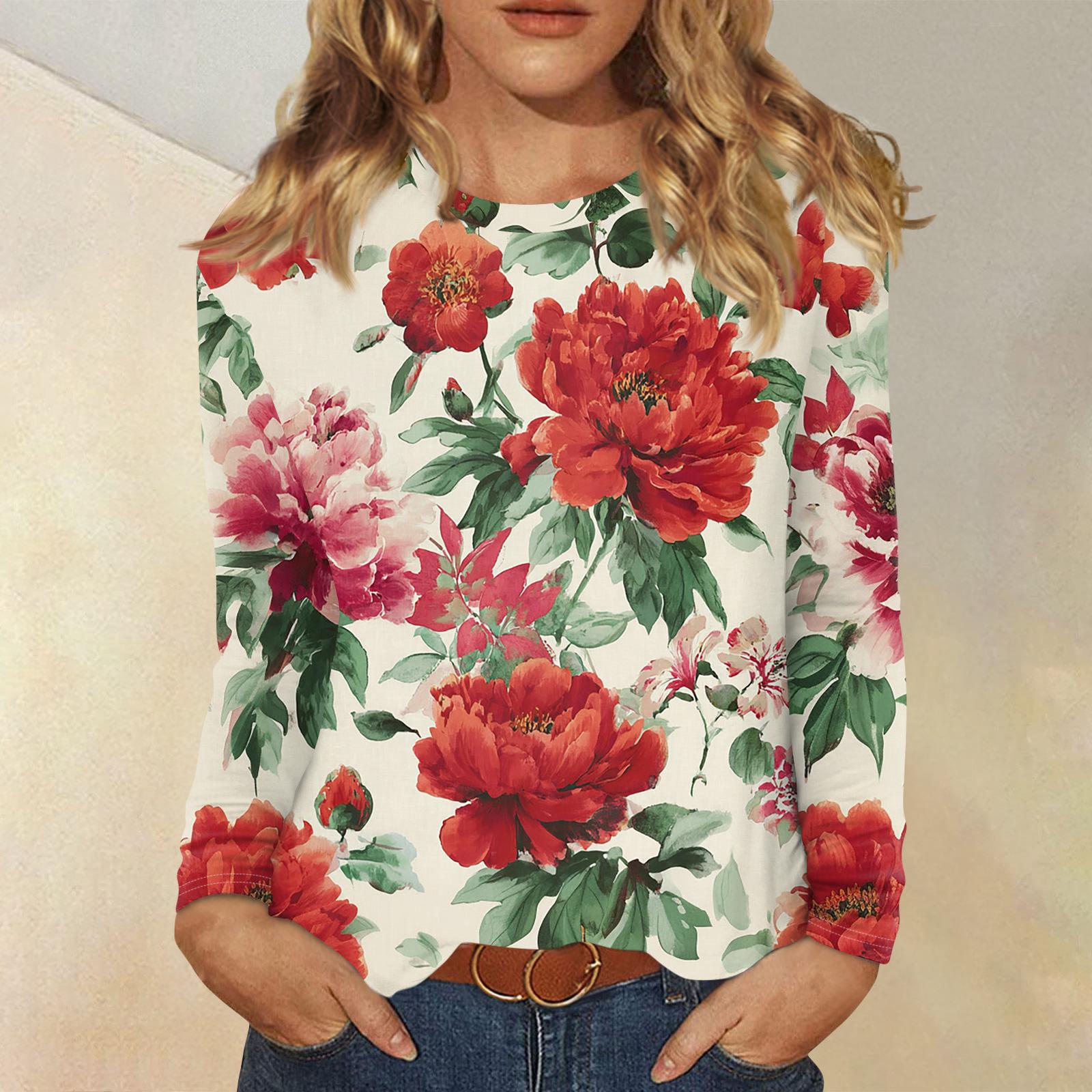 

Женский модный пуловер с цветочным принтом и длинными рукавами XL красный