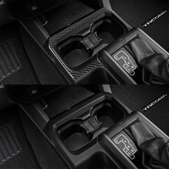Carbon Fiber Interior Floor Console Cupholder Cover Trim For Toyota Tacoma 16-22