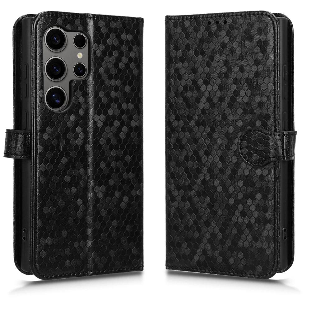 For Samsung Galaxy S24 Ultra Cell Phone Case PU Leather Wallet Imprinted Foldable Stand Cover