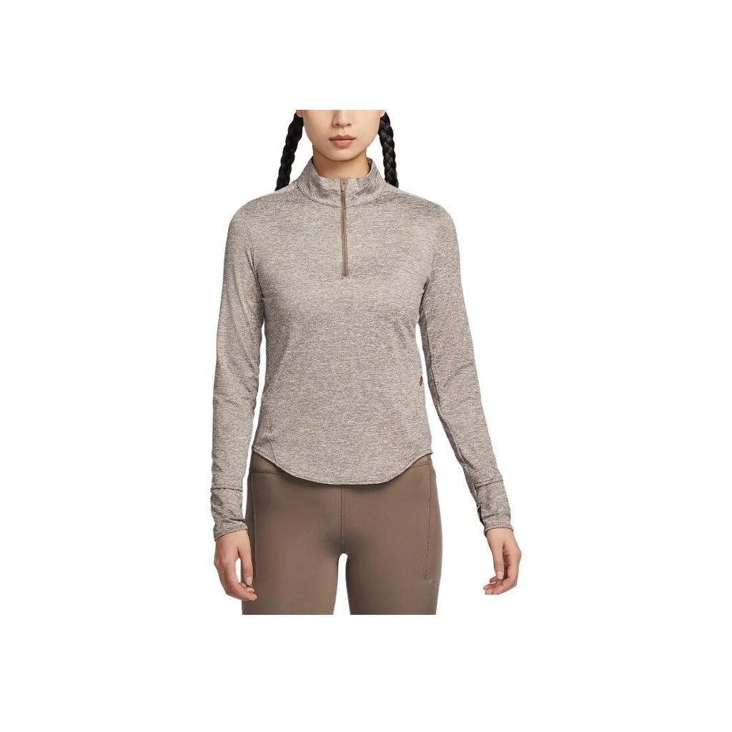 Nike Swift UVDri-Fit Casual Pulower Wygodny Długi Rękaw Odprowadzający Wilgoć Luźny T-Shirt Damskie Topy Minkowo-Brązowy Heatherowo-Różowy HQ0500233