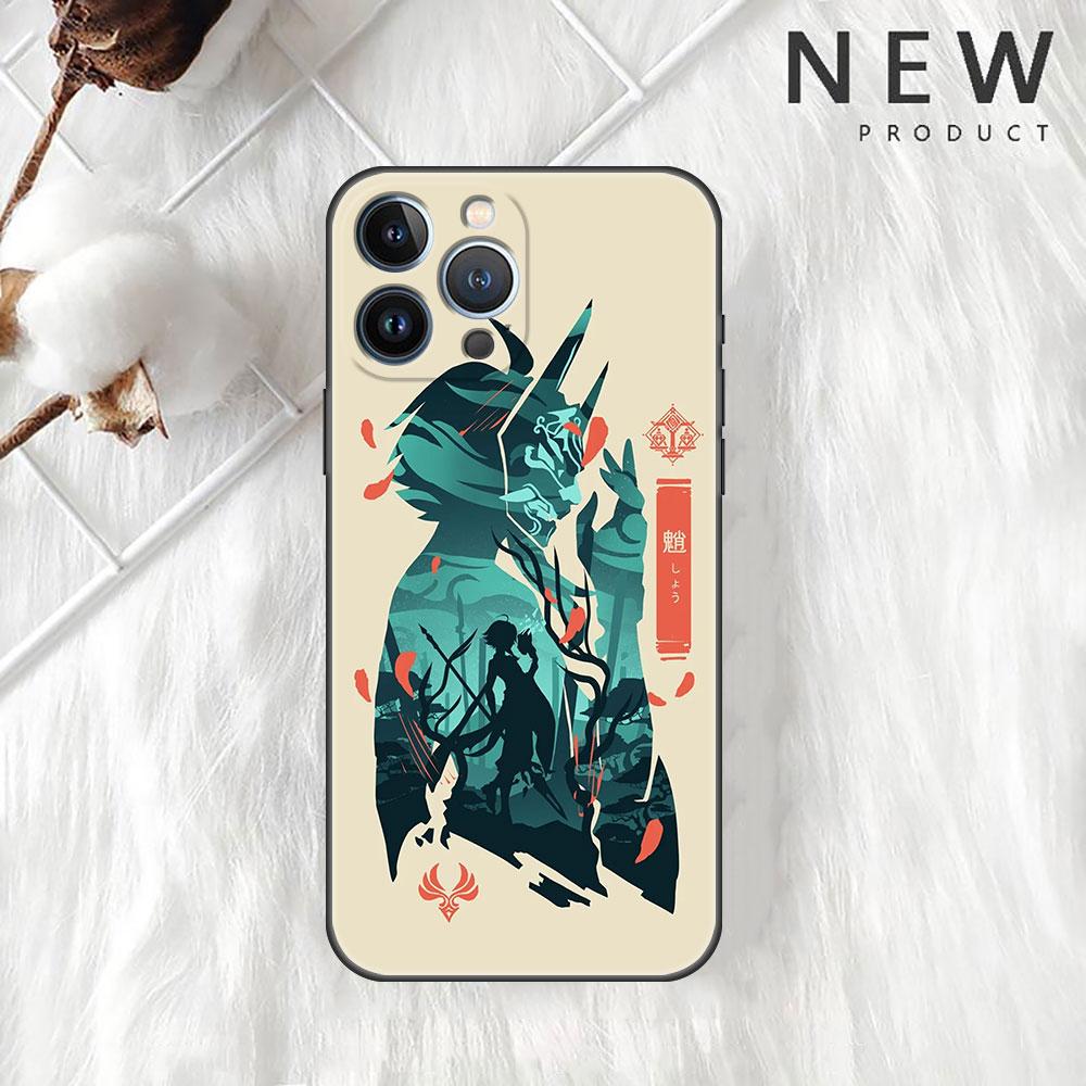 

Чехол Funda для Apple iPhone 14 11 13 7 12 Pro 7 XR XS Max 8 Plus 6 14Pro 13Mini, черный мягкий чехол для телефона, аниме Genshin Impact, милый чехол iPhone 13 Pro Max