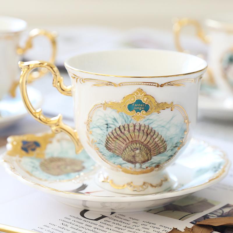 English Jungle Ceramic Coffee Cup Coffee Cup Saucer Set Household Simple Afternoon Tea Flower Tea Cup With Spoon