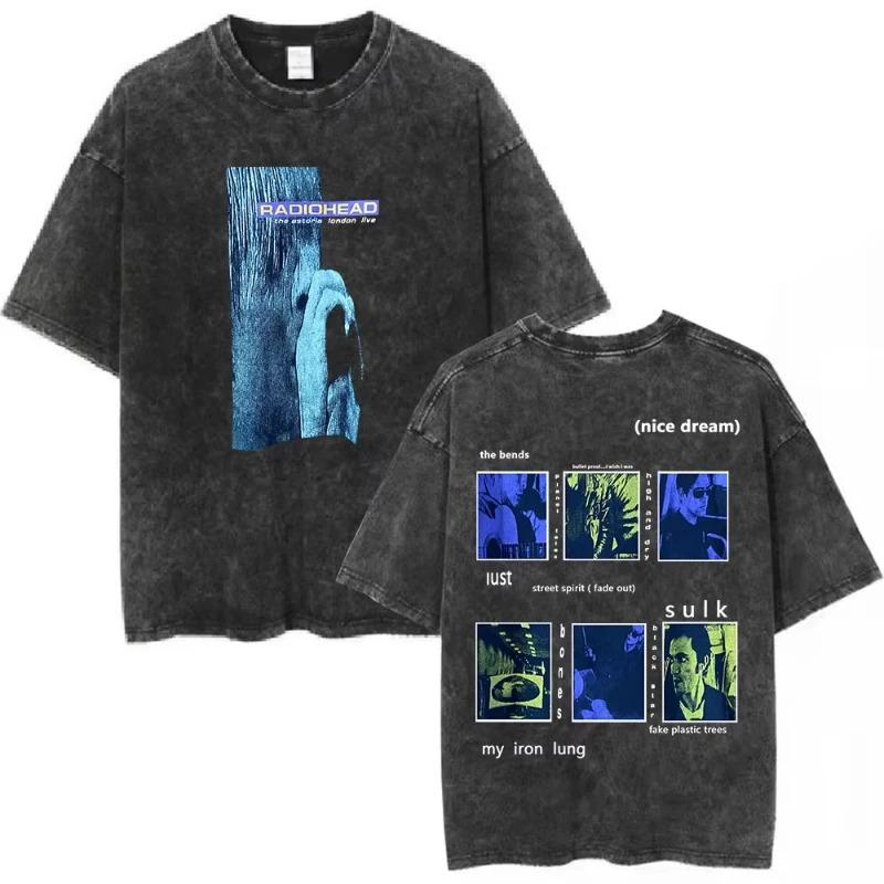 Radiohead OK Computer Vintage Washed TShirt British Rock Band Unisex Hip Hop Streetwear Pure Cotton Fashion Casual Short