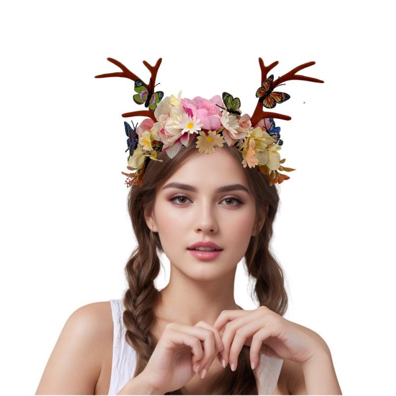 Elk horn christmas flower headband, fairy amusement park photo flower headband cute headgear wreath