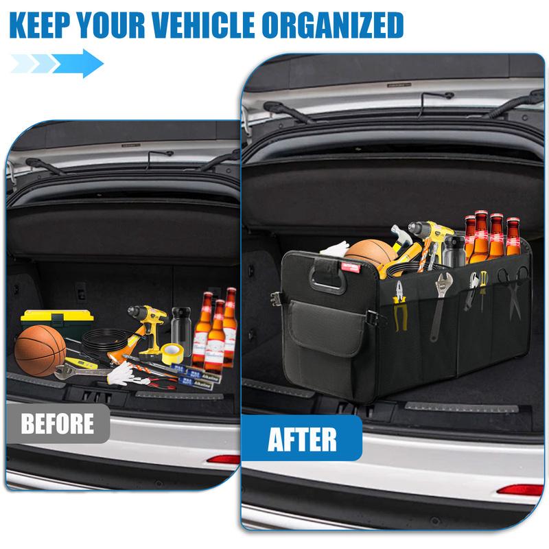Heavy-Duty Waterproof Car Storage Box 55L Foldable Trunk Organizer with Dividers for SUV Van Durable Oxford Fabric Extra Pocket