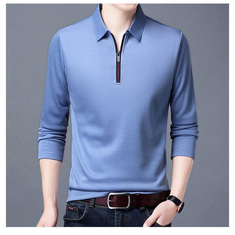 Long-sleeved T-shirt for Men, Youth Lapel Solid Color POLO Shirt for Men, Korean Style Autumn Casual Bottoming Shirt for Men, Polo Shirt