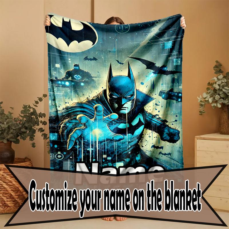 Custom Name Personalized Batman Print Blanket, Home Decor, Bedroom, Sofa, Camping, Couch, Gifts for Birthday Christmas