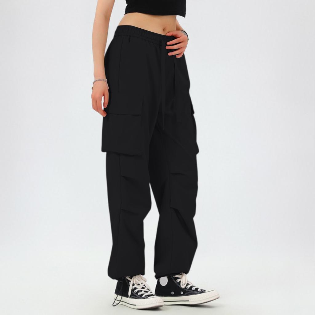 Dámské módní široké parašutistické cargo kalhoty s vysokým pasem, horolezecké sportovní volné kalhoty