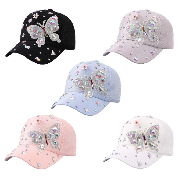 Elegant Crystal Baseball Hat for Women Breathable Sun Protective Hat with Butterfly Design for Vacation Spring Headwear