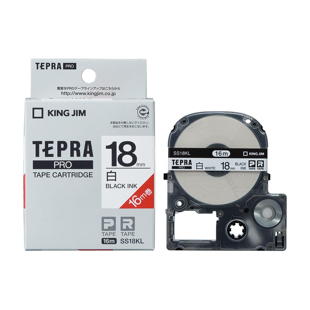 

King Jim Tepra PRO Tape White 16m SS18KL [Genuine] Cartridge, Long, 18mm, Label/Black Text, Length,