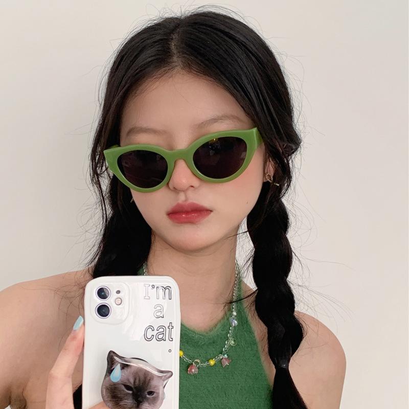 Green Frame Brown Sunglasses For Women'S High-End Sense Of Tide, Big Face And Thin Sunglasses -