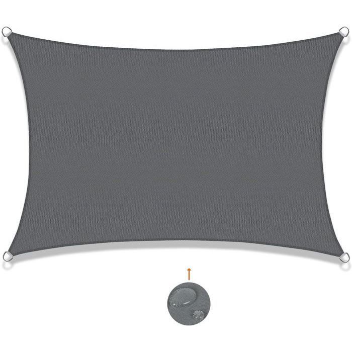Voile d'ombrage rectangulaire 3 x 2,5 m imperméable en polyester - Gris anthracite, anti-UV 95%