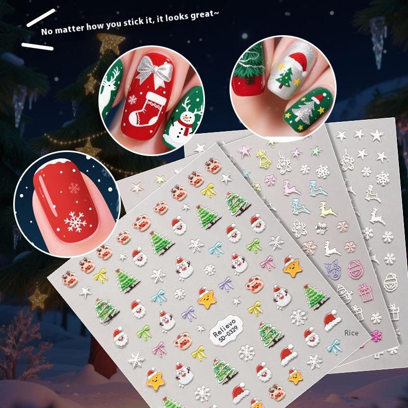 1Pcs 5D Gingerbread Man Snowflake Nail Stickers Christmas Pine Tree Cake Self-Adhesive Nail Decal Winter Diy Manicure Supplies