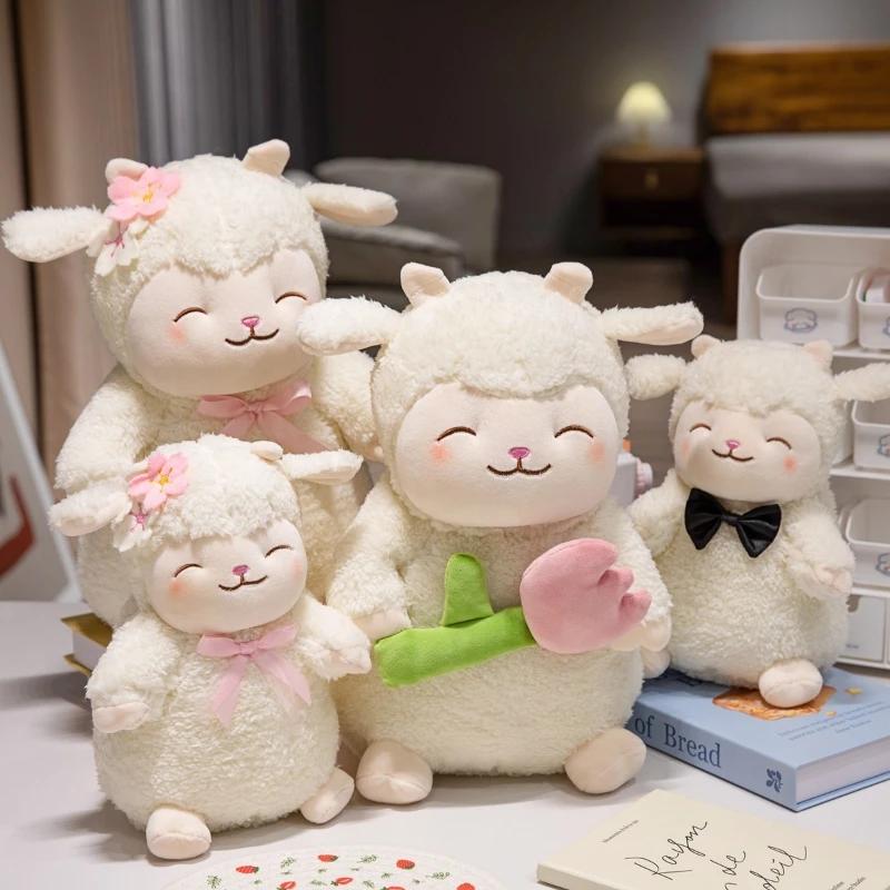 Süßes Weißes Schaf Lamm Hält Tulpenblume Weiches Stofftier Kuschelpuppe Plüschtier Kind Mädchen Geburtstag Weihnachtsgeschenk