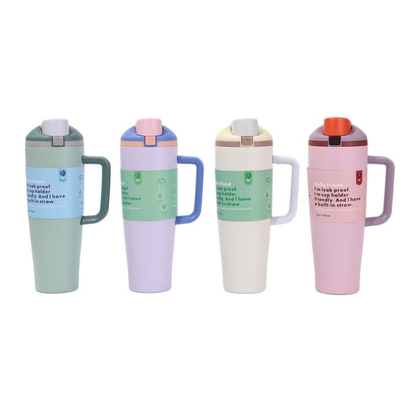 40oz Stainless Steel Travel Mug With Handle Straw Lid Vacuum Insulated Car Cup Outdoor Office Camping