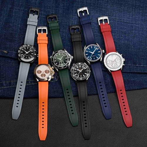 [WOCCI] Fluororubber Watch Band 20mm Silicone Watch Strap Luxury Watch Rubber Strap Quick Release Black/Silver Buckle