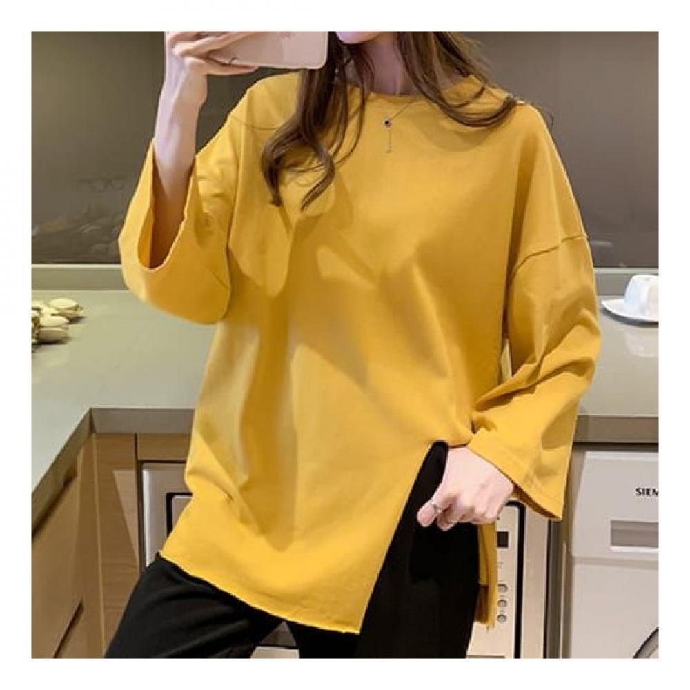 Navava Loose FiT Side SpliT Long Sleeve Round Neck T shirT nT1450