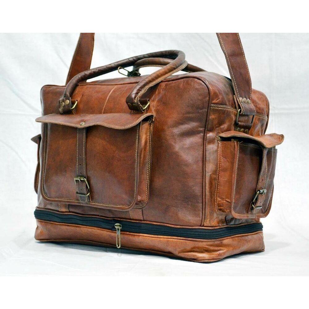 Men's Duffel Genuine Leather Large Vintage Travel Gym Weekend Overnight Bag NEW
