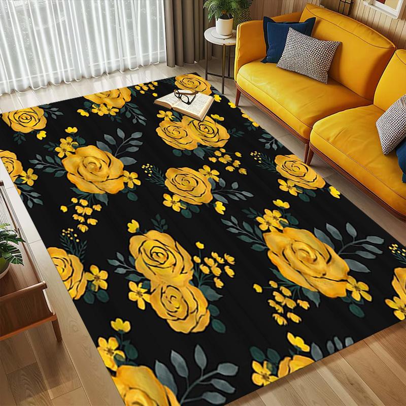 Yellow Roses Living Room Nonslip Area Rug Soft Carpet For Bedroom Game Playroom Sofa Office Home Decor Doormat Christmas Gift C9301395