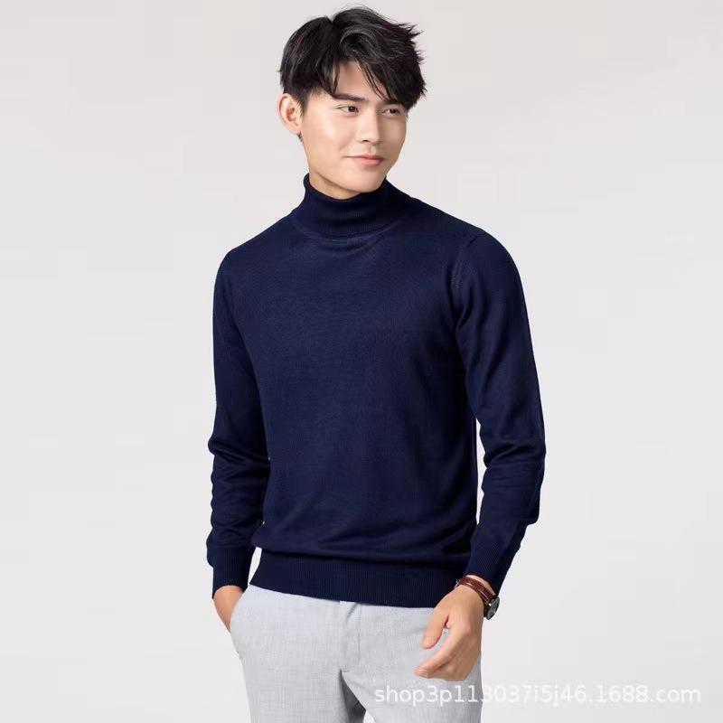 Men S Solid Color High Neck Knitted Pullover Sweater