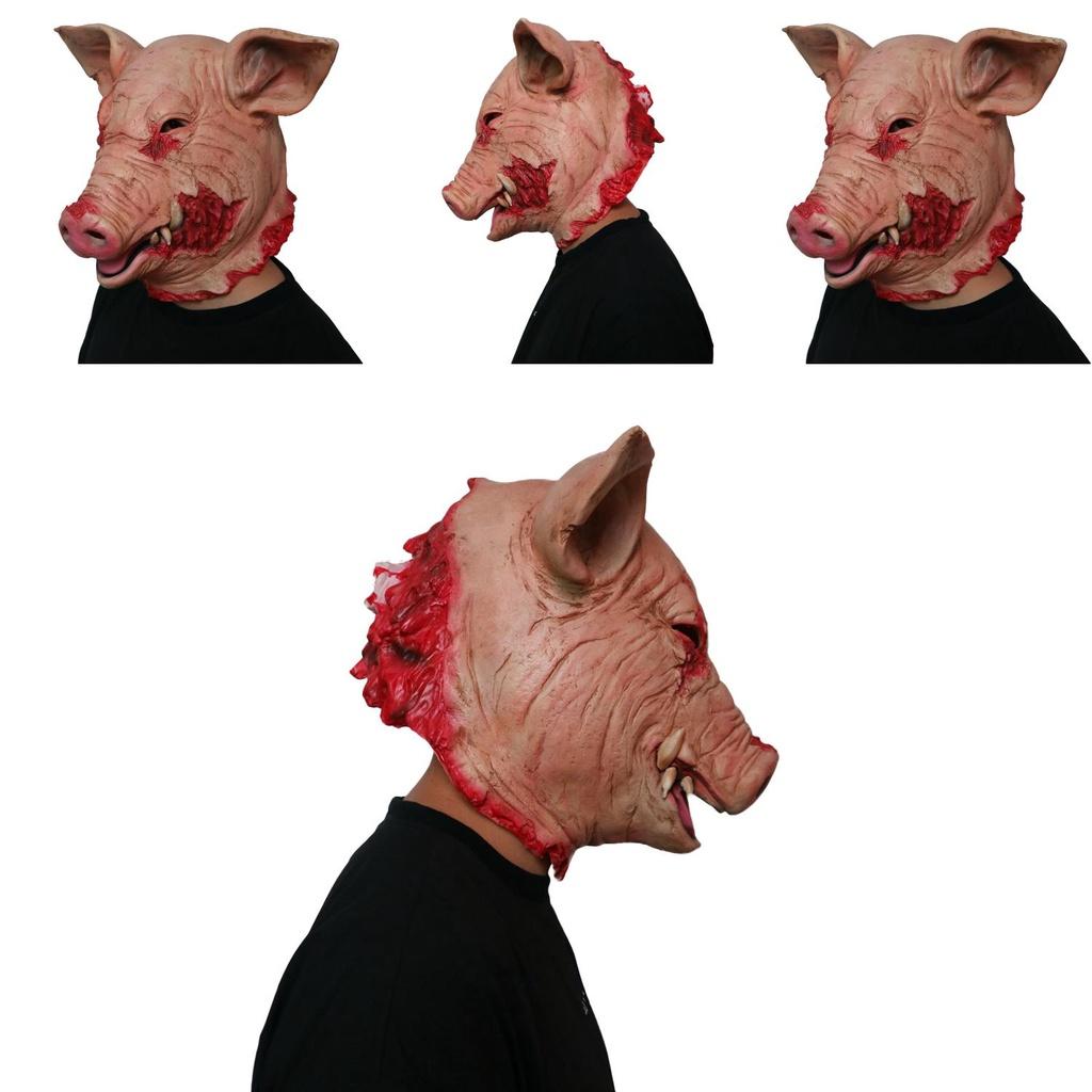 Disturbing Halloween Pig Head Mask For Masquerade Parties Animal Cosplay Latex Hood