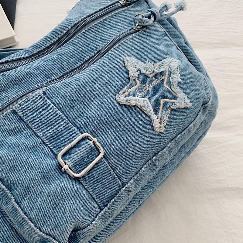 Ledig Ny Mode Denim Damväska Dam Handväskor Axel Messenger Väska Jeans Dam Axelväskor Dam Tygväska Cowboyväskor