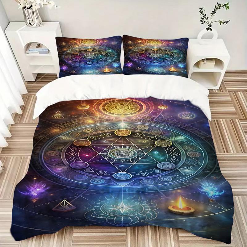 3pcs Alchemical Symbols Bedding Set - 1 Duvet Cover + 2 Pillowcases(Core Not Included), Machine Washable Polyester yy251216166