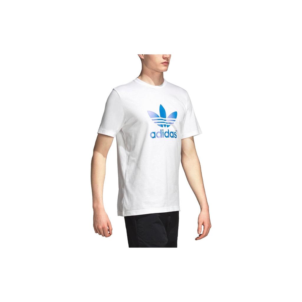 adidas Originals Trefoil Blue Logo Print Short Sleeve T-Shirt Men Tops White DP8570