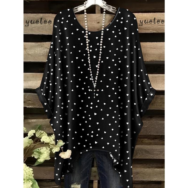 Women 's T-Shirt Simple Color Gradient Print Elegant Irregular Hem O- Neck Women's Clothing T-Shirt Vacation Clothes for Woman
