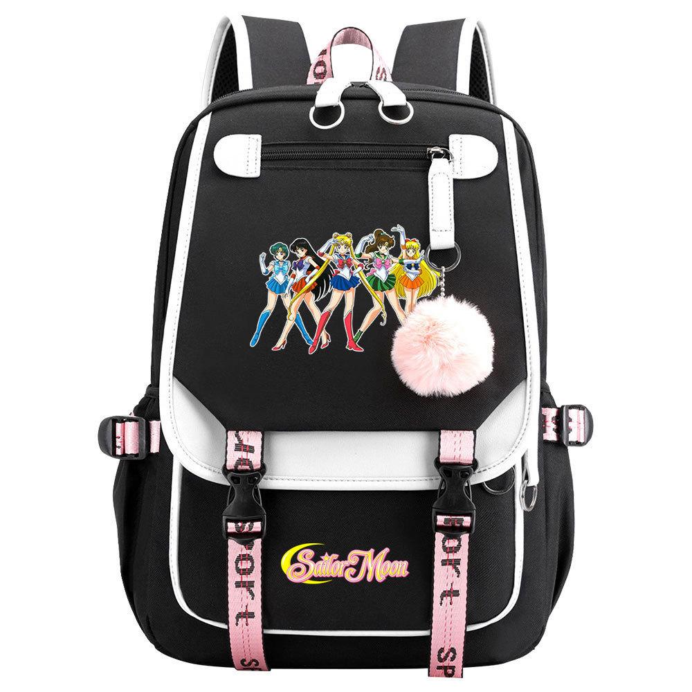 Neuer Anime Sailor Moon USB-Schulrucksack für Teenager, Damen- und Herrenmodell, Gurtband-Klapprucksack