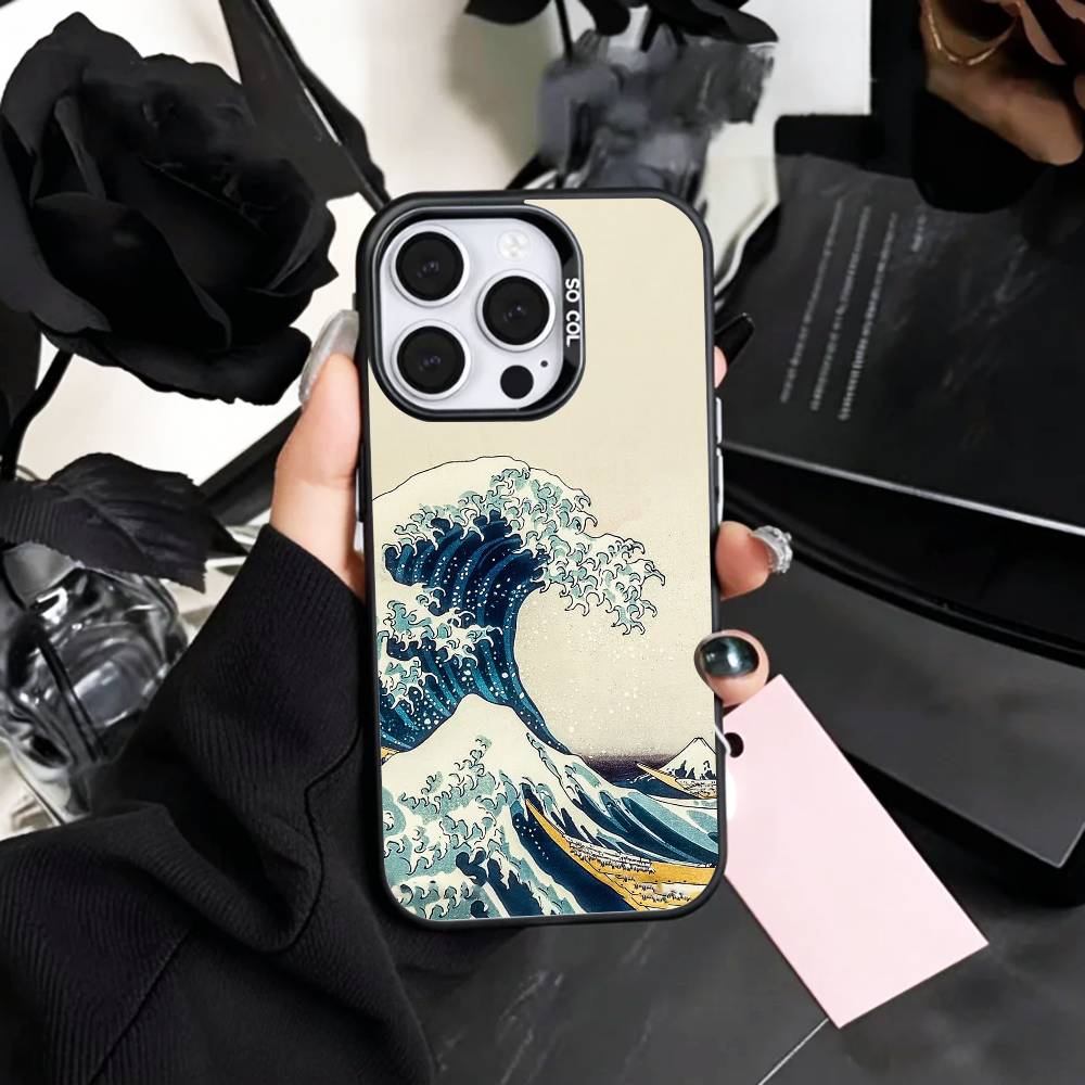 cool G-Great W-Wave Kanagawa Phone Case For iPhone17,16,15,14,13,12,11 Plus,Pro Max Colored Silver Plated Inside Cover