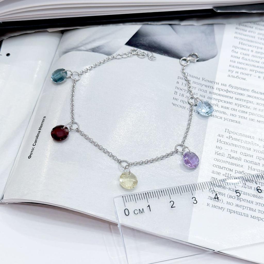 Silver Bracelet with Natural Amethyst 9.381ct, Garnet, Green Quartz, London Blue Topaz, Topaz, Product Weight 3.86 G (2166573)