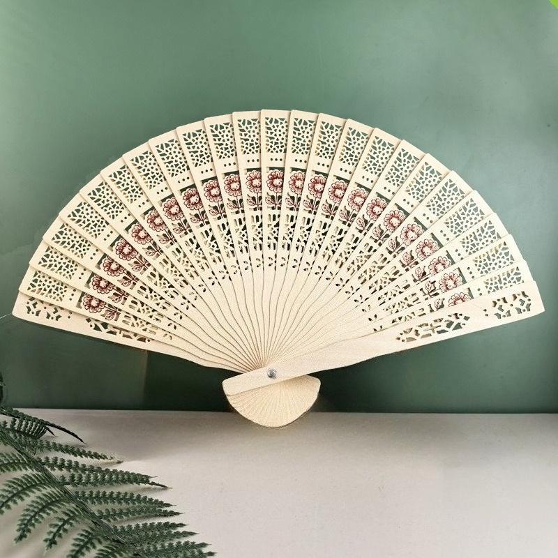 

1Pc Imitation Sandalwood Chinese Elements Tassel Folding Fan Craft Gift Fan (with Mesh Bag), for Home Living Room Office Decoration