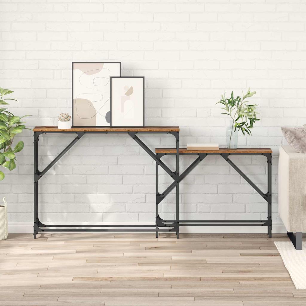 Console Table 2 pcs Reclaimed Wood Look 100 x 28 x 75 cm Engineered Wood